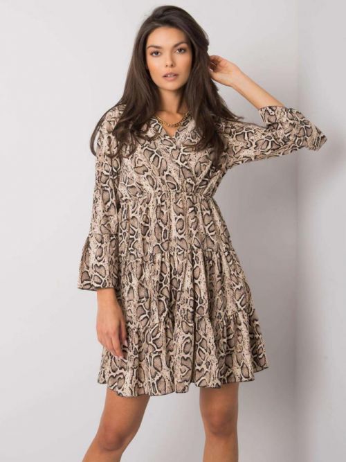 BÉŽOVO-ČERNÉ ŠATY S IMITACÍ HADÍ KŮŽE -DHJ-SK-8777B-1.11P-BEIGE Velikost: ONE SIZE