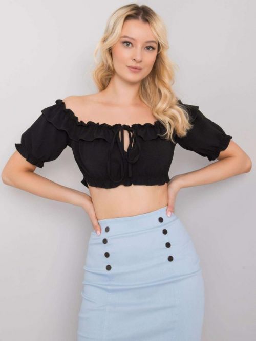 ČERNÝ DÁMSKÝ CROP TOP S VOLÁNY TW-TP-BI-26718.46-BLACK Velikost: S