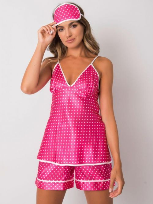 RŮŽOVÉ DÁMSKÉ PUNTIKATÉ PYŽAMO S MASKOU NA OČI BR-KMPL-8029-PINK Velikost: L