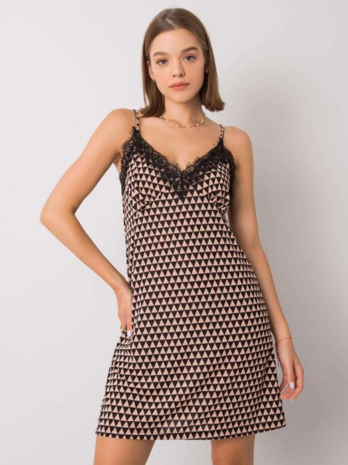 BÉŽOVO-ČERNÉ VZOROVANÉ ŠATY S KRAJKOU -TK-RP-SK-484821.23P-BEIGE Velikost: S