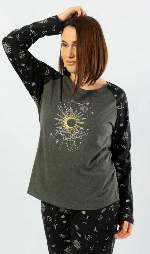 Dámské pyžamo dlouhé The moon - tmavě šedá 1XL