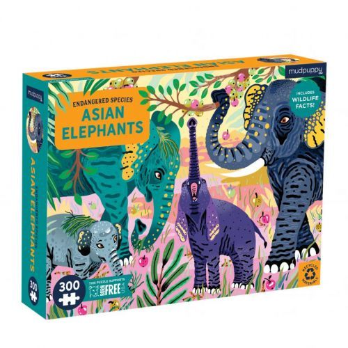 Mudpuppy Puzzle - Sloni - Ohrožené druhy (300 ks) / Puzzle Asian Elephants Endangered Species (300 pc)