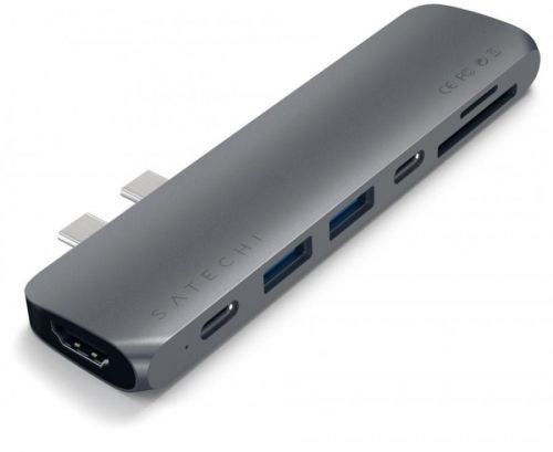 Satechi Aluminium Type-C PRO Hub (HDMI 4K,PassThroughCharging,2× USB3.0,2×SD,ThunderBolt 3) ST-CMBPM, šedá