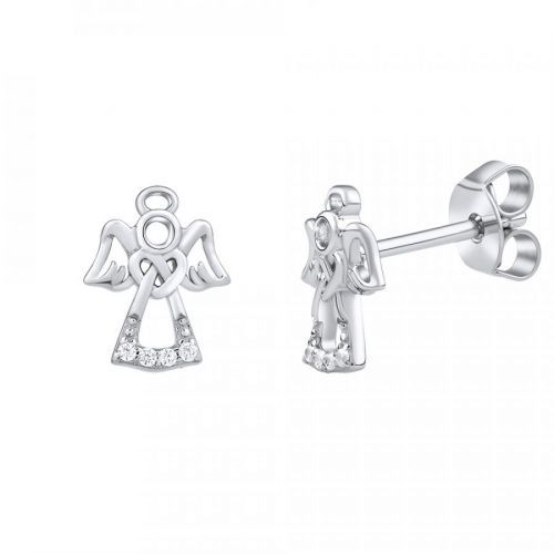SILVEGO Stříbrné náušnice pecky anděl Abda s čirými Brilliance Zirconia - MW2233E