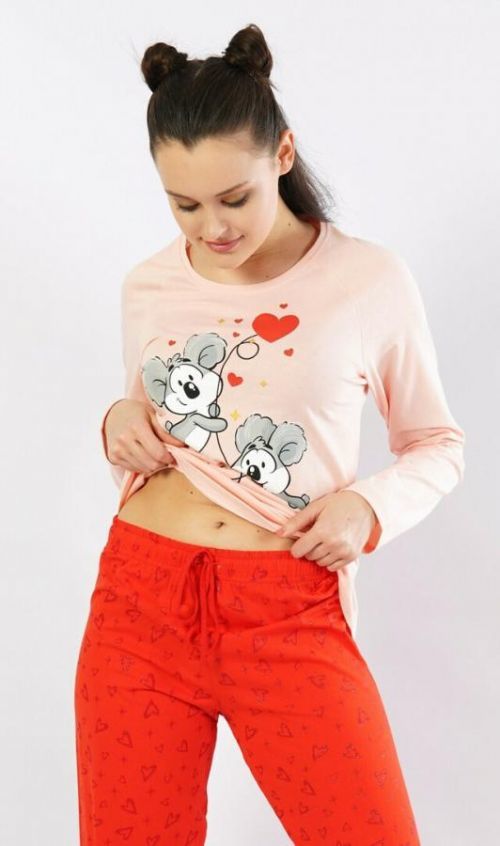 Dámská pyžamo dlouhé Koaly - světle lososová S