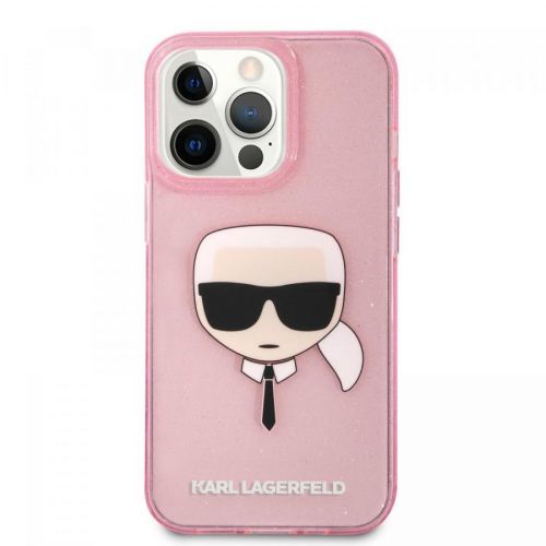 Zadní kryt Karl Lagerfeld TPU Full Glitter Karl Head KLHCP13XKHTUGLP pro Apple iPhone 13 Pro Max, růžová