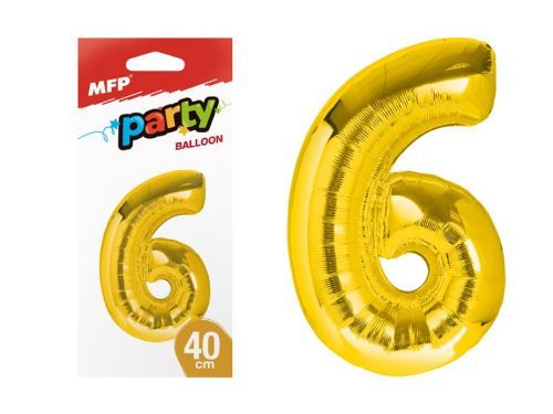 MFP 8000179 Balónek č. 6 nafukovací fóliový 40 cm - zlatý