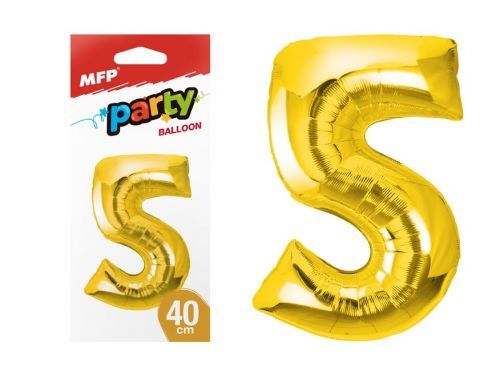 MFP 8000178 Balónek č. 5 nafukovací fóliový 40 cm - zlatý