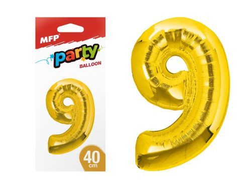 MFP 8000182 Balónek č. 9 nafukovací fóliový 40 cm - zlatý