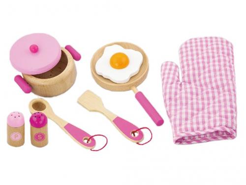 Dětské dřevěné nádobí Viga snídaně růžové