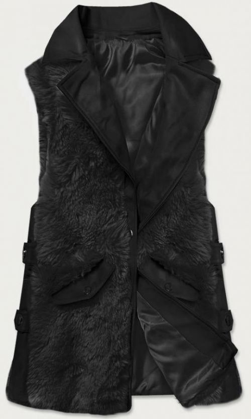 Elegantní černá vesta z eko kůže a kožešiny (BR9592-101) - S (36) - czarny
