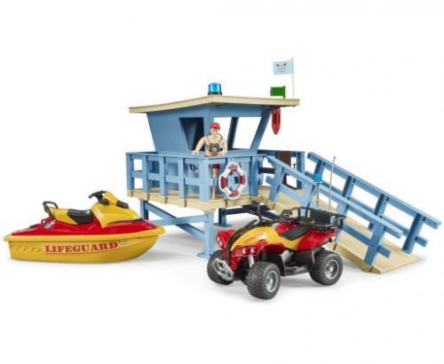 BRUDER 62780 Věž pobřežní hlídky set se čtyřkolkou, skútrem a plavčíkem