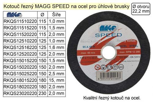 Kotouč řezný na  ocel 230x2,0mm MAGG SPEED