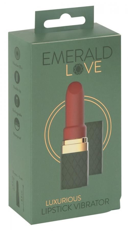 Emerald Love - cordless, waterproof lipstick vibrator (green-burgundy)