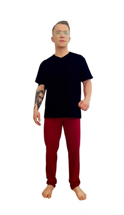 Pánské pyžamo De Lafense 624 Kevin kr/r S-2XL - XXL - granatowy-bordowy