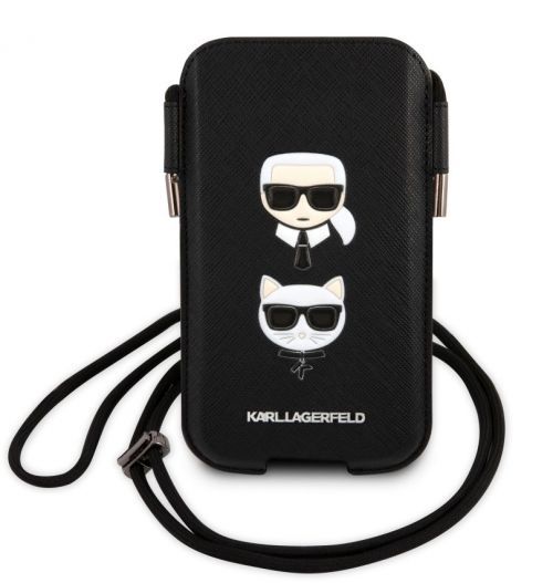 Stylová kapsa Karl Lagerfeld and Choupette Head Saffiano PU Pouch S/M KLHCP12MOPHKCK, černá