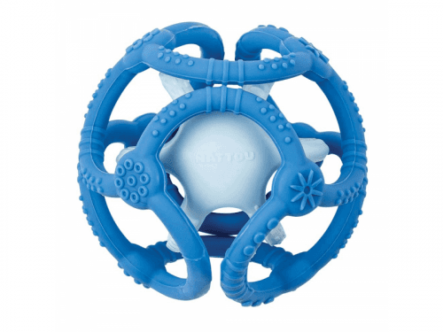 NATTOU Kousátko silikonové míč 2v1 bez BPA 10 cm modrá