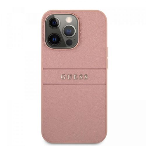 Zadní kryt Guess PU Leather Saffiano GUHCP13XPSASBPI pro Apple iPhone 13 Pro Max, růžová