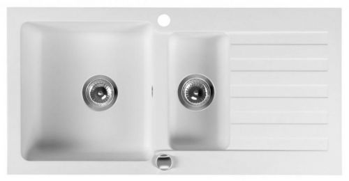 SAPHO Dřez granitový vestavný s odkapávací plochou a vaničkou, 96x48 cm, bílá GR1331