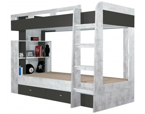 Dvoupatrová postel se zásuvkami Tablo 90x200 cm, šedá/enigma