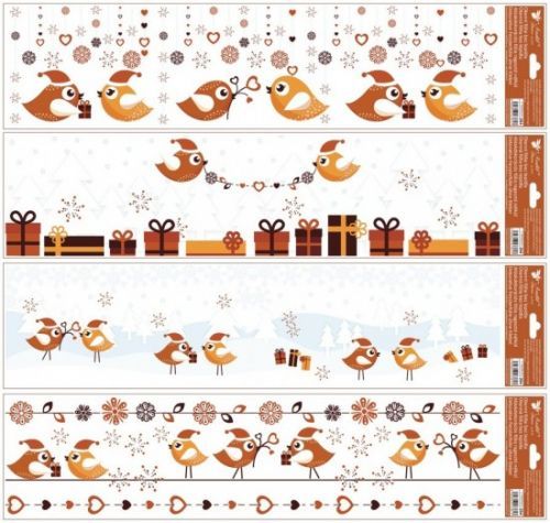 Anděl Okenní fólie s glitry pruhy, ptáčci 64 x 15 cm 254