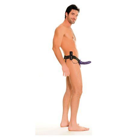 Nasazovací penis pro muže i ženy HOLLOW STRAP-ON vibrační fialový Pipedream