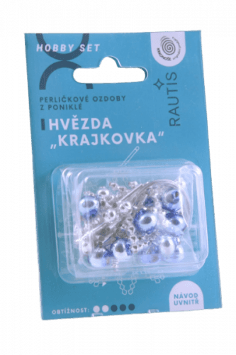 Sada na výrobu ozdoby z perliček - Krajkovka - stříbrná/modrá