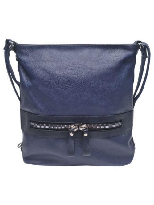 Velký středně modrý kabelko-batoh 2v1 z eko kůže Středně modrá