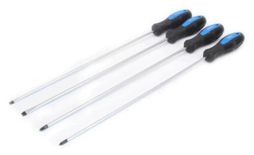 Šroubováky extra dlouhé 450 mm, ploché 5 a 6 mm, křížové PH1 a PH2, sada 4 ks - SATRA