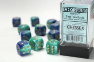 Chessex Dice Set Gemini Blue-Teal/Gold 16mm d6 (12x)