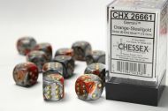 Chessex Dice Set Gemini Orange-Steel/Gold 16mm d6 (12x)