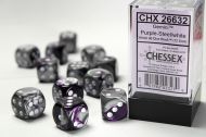 Chessex Dice Set Gemini Purple-Steel/White 16mm d6 (12x)