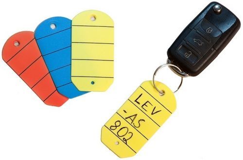 Klíčenky - visačky na klíče se štítkem a závěsným kroužkem, modré, balení 200 ks