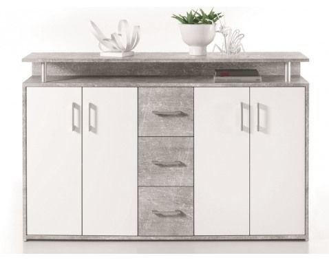 Komoda Drift, šedý beton/bílá