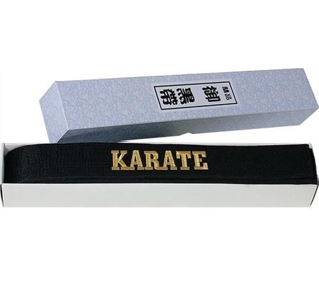 Hayashi černý saténový pásek s výšivkou Karate 260