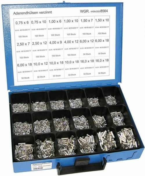 Dutinky lisovací neizolované 0,75-16 mm2, sada 1400 ks v kufru