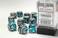 Chessex Dice Set Gemini Steel-Teal/White 16mm d6 (12x)