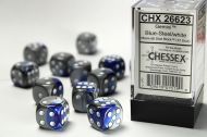 Chessex Dice Set Gemini Blue-Steel/White 16mm d6 (12x)