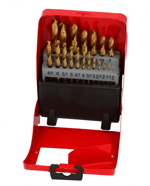 Vrtáky HSS do kovu, 1 - 10 mm, titanový povrch, 19 ks