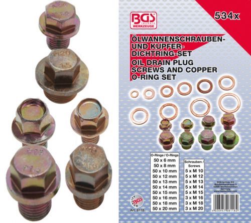 Podložky a zátky pro olejové výpustě 534 dílů - BGS 8118