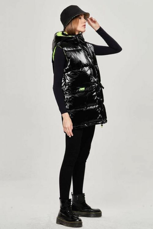 Lesklá černo-neonová dámská oversize vesta (JIN222) - XL (42) - černá