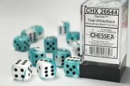 Chessex Dice Set Gemini Teal-White/Black 16mm d6 (12x)