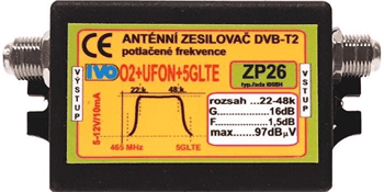 Zesilovač ZP26-X, 16dB s filtrem O2+UFON+5GLTE, 22-48.k