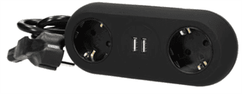Stolní zásuvka se svorkou ORNO , 2x230V, 2xUSB nabíjecí, černá, 1,4m, typ F