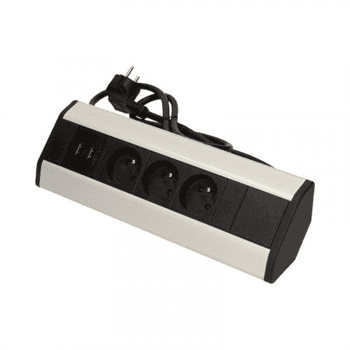 Povrchová zásuvka, rohové pouzdro ORNO , 3x zásuvka, 2x USB, barva černo-stříbrná, kabel 1,8m