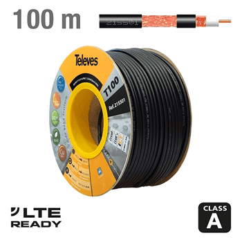 Koaxiální kabel Televes T100 215501 6,6mm Cu/Cu, 100m, černý, cívka, venkovní
