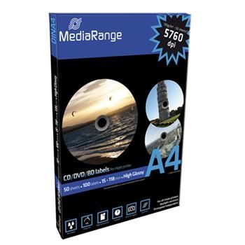 MEDIARANGE CD/DVD/Blu-ray High-Glossy etikety 15mm - 118mm 50 listů(100 etiket)/BAL