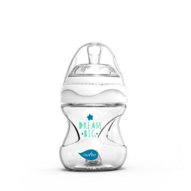 nuvita Skleněná kojenecká láhev proti kolice s inovativní savičkou 140 ml v bílé barvě