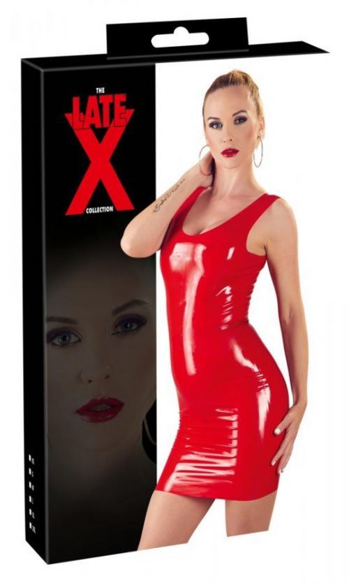 LATEX - sleeveless, latex mini dress (red)