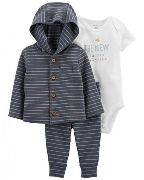 Carter's Set 3dílný mikina teplákbody kr. rukáv Grey Stripes chlapec LBB